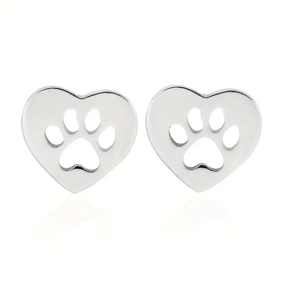 Paw Heart Stud Earrings - Picture 1 of 5